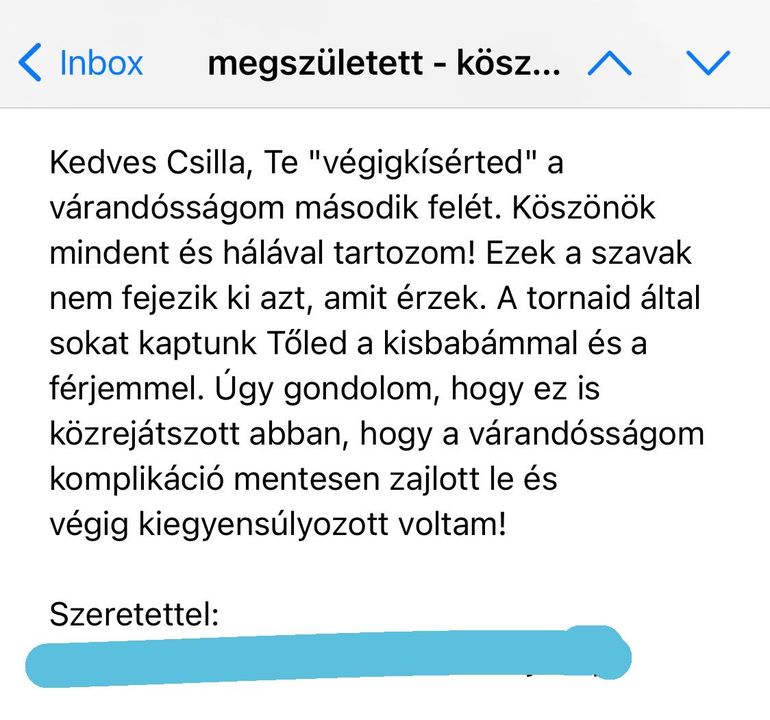 A GERINCKLUB videótárban kismamák is tornáznak velem rendszeresen. Akitől ezt a kedves levelet kaptam…