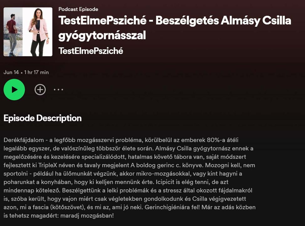 PODCAST VELEM Egy jóízű beszélgetést hallgathattok meg a TestElmePsziché podcast csatornán velem. Rövidre terveztük,…